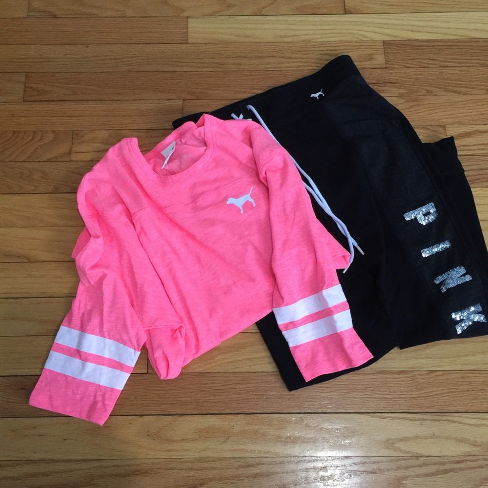 VS Pink neon shirt sz S & black gray jogger Sz M